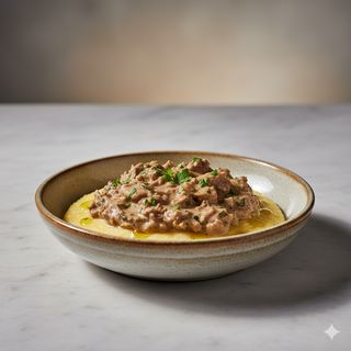 Polenta espressa con salsa bianca al cinghiale