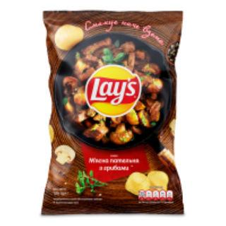 Чіпси Lays Зі Смаком М'ясна Пательня З Грибами, Велика Упаковка 120 Грм
