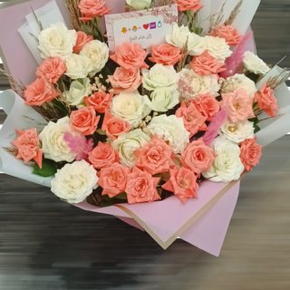 Bouquet de fleurs  rose et blanc 