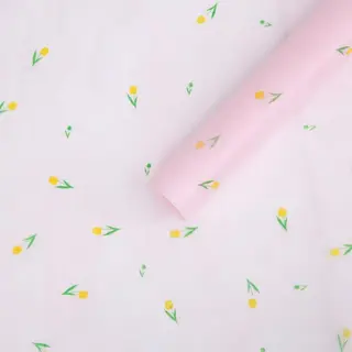 Флизелин (розовый + желтые тюльпаны)