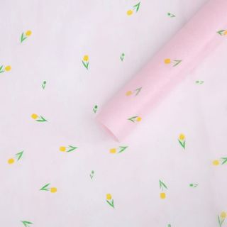 Флизелин (розовый + желтые тюльпаны)