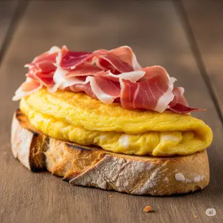 Tostada de Tortilla Francesa Con Jamón