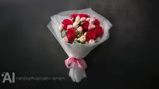 ჟოლოსფერი ცალთავიანი ჰოლანდიური ვარდების და პასტელური ვარდისფერი სპრეი ვარდების მიქსი