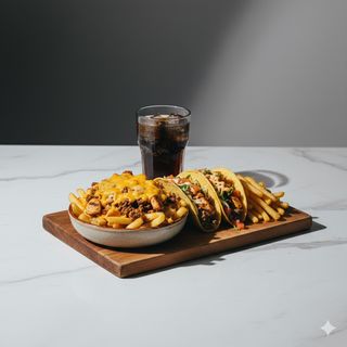 Bowl de patatas fritas con queso y pollo