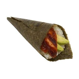 Temaki de anguila, aguacate y salsa teriyaki (1 uds)