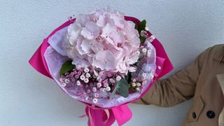 Bukiet z Różową Hortensją i Gipsówką