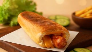 Френч-дог с белым булочкой/ French-dog cu chiflă albă