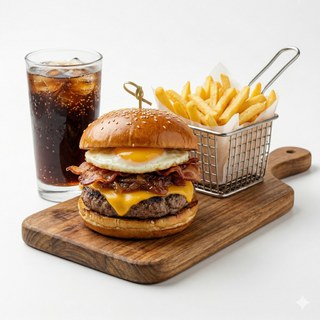 Hamburguesa de ternera y cebolla caramelizada (150gr) + Bebida