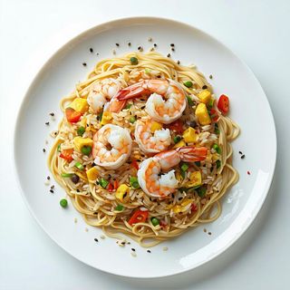 C72. Spaghetti di riso con gamberi