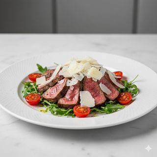 Tagliata rucola pomodorini e scaglie di grana