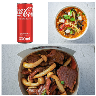 Телешко с бамбук (450г) + Люто кисела супа (400м) + Coca-Cola (330мл)