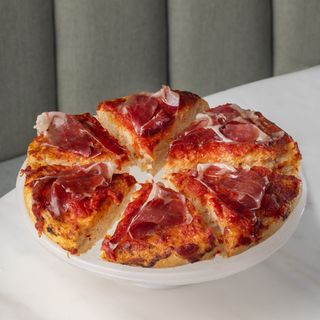 PIZZA JAMÓN, JAMÓN “2 COCCIONES vapor 120°, frita 180°, horno 250°”