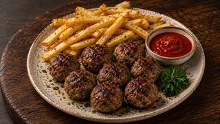 Порция кюфтенца с картофки и сос