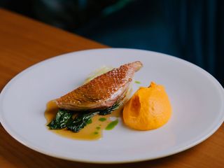 Грудинка качки з капустою Бок-чой під азійським соусом та моркявним пюре