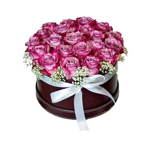 Lila ruže i gipsofila u kutiji (CASP 001)