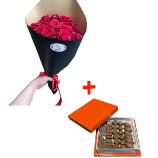 Petit bouquet avec boîte moyenne bonbon chocolat belge 