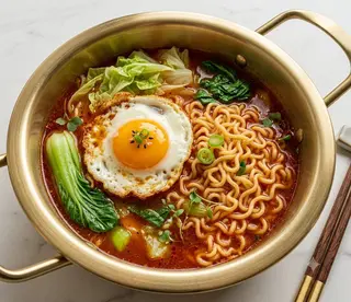 Shin Ramyun picante con verduras y huevo
