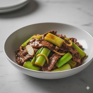 122 - Manzo con zenzero e porri saltato 姜葱牛肉