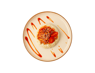 Қышқыл-тәтті тұздықпен пісірілген албырт балығы/Семга в кисло-сладком соусе