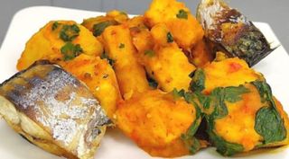 Yam porridge with veg and Titus fish 