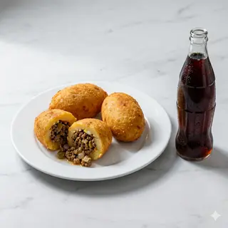 3 papas rellena de carne más bebida