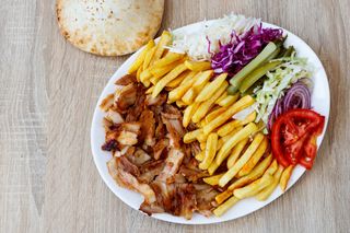 Menù piatto kebab, carne kebab di pollo