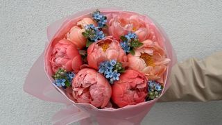 Bukiet Coral & Blue - 7 szt
