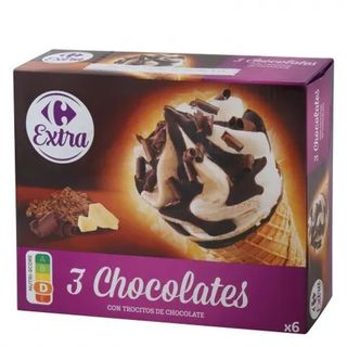 Conos con Helado de Tres Chocolates Carrefour 6 Uds.