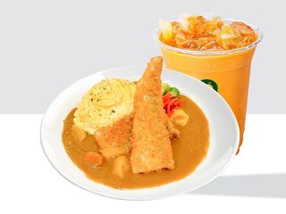 Fish Fillet Curry with Rice & Milk tea/Boba/Matcha