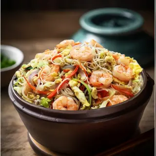 Fideos Chinos de Arroz con Gambas