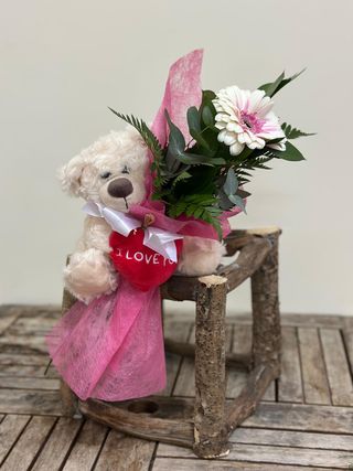 Bouquet de 1 Gerbera com Peluche Pequeno