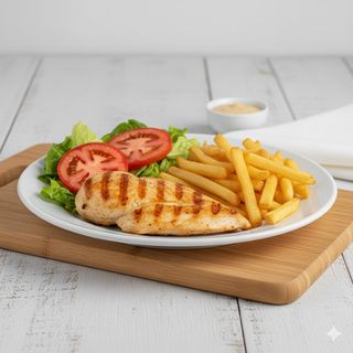 Plato De Pechuga Con Papas Y Ensalada