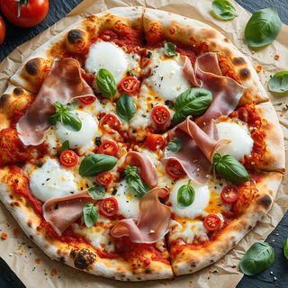 Margherita con bufala crudo e rucola