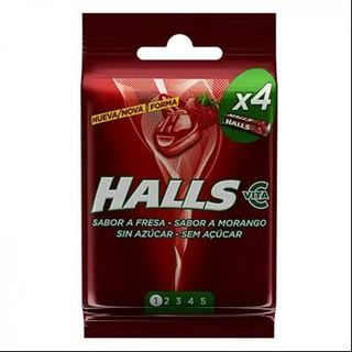 Caramelos Sabor Fresa Halls 4 Paquetes De 32 Gr.