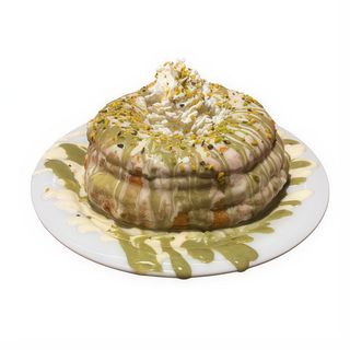 Graffa Chocolate blanco y pistacho ((Donuts de masa de pizza)