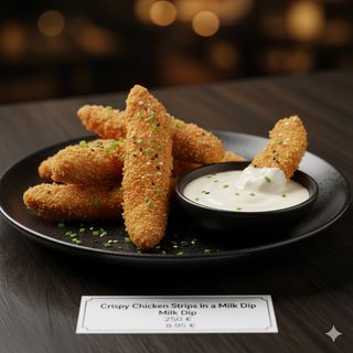 Хрупкави пирешки стрипсове с млечен дип