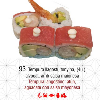 93.tempura langostino atún aguacate y salsa mayonesa 