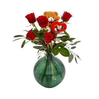 Vaza cu 5 trandafiri roșii