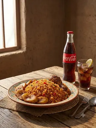 Jollof Rice with Dodo&Chicken + Coke