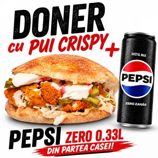 Doner cu pui crispy + PEPSI ZERO 0.33L