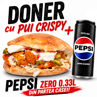 Doner cu pui crispy + PEPSI ZERO 0.33L