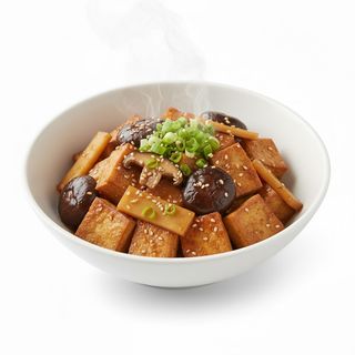 Tofu con funghi e bambù