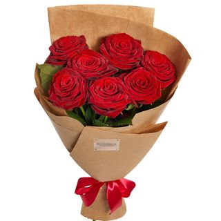 Букет в ЕКО упаковці "7 червоних троянд" 