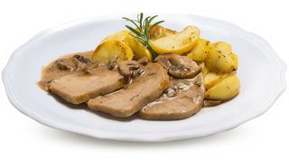 Scaloppina ai funghi con patate al forno