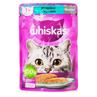товары для животных Whiskas паштет индейка кролик 75гр  4660085514333