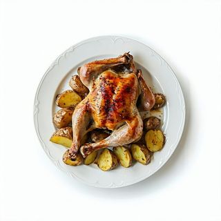 Mezzo pollo arrosto con patate al forno
