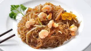 Spaghetti di soia con gamberi