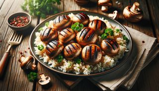 Ciuperci la grătar cu pilaf de orez