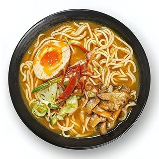 Ramen curry con leche de coco, cebolleta, huevo ramen y nori (picante)