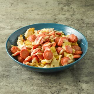 Patate a Spicchi Wurstel e Fonduta di Grana